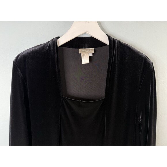 Coldwater Creek Velvet Maxi Dress Womens M Black Whimsy Goth Witchy Long Sleeve - Picture 2 of 8